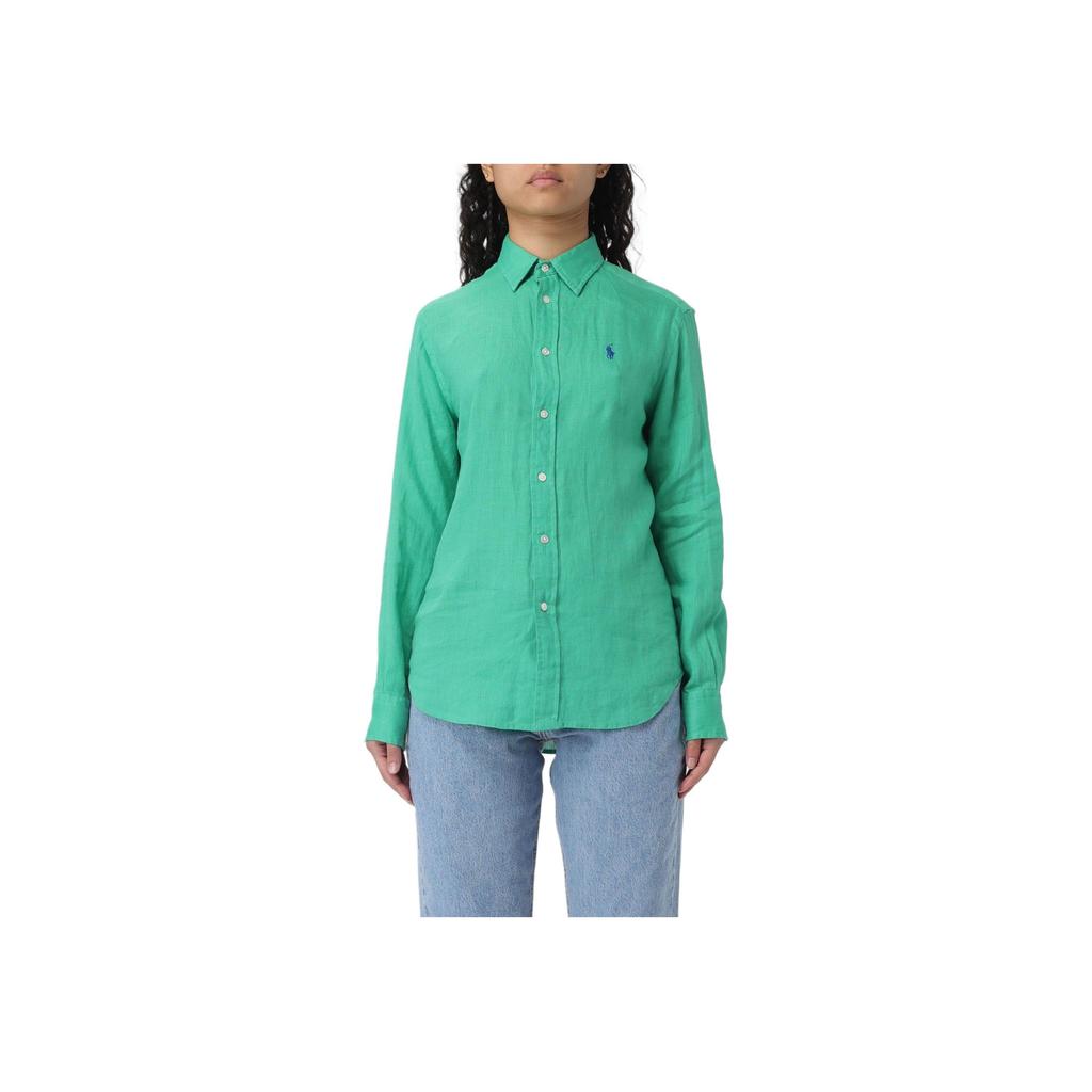 Polo Ralph Lauren Solid Color Polo Collar Single Breasted Long Sleeve Shirt Women Shirts Green 211920516-013