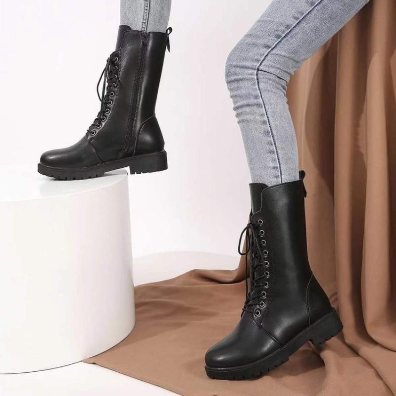 Fashion High-quality Fashionable Leather Boots for Women 2025 New British Style High-heeled Knight Boots Platform Boots Botas Para Mujer