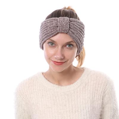 Neues Damen Herbst- und Winter Chenille Haarband Weich Dick Hochelastisch Warm Gestricktes Stirnband Wolle Schleife Kopfschmuck Accessoires