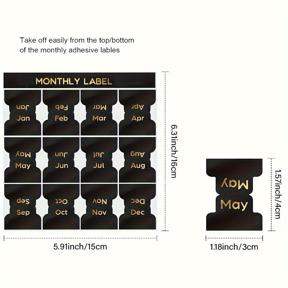 12 Pcs Studying Adhesive Monthly Stickers Black Monthly Calendar Stickers  Notebook