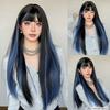 Zwarte Highlights Roze Synthetische Pruik met Pony Lange Rechte Zwarte Highlights Rode Pruik Voor Vrouwen Cosplay Feest Kerstpruik 26inch