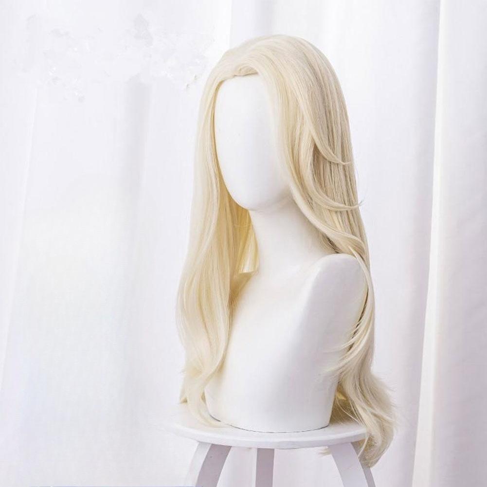 

1Pc Princess Cosplay Wig Creamy White Synthetic Long Curly Wig Frozen Anime Coser Cute Girl High Quality Wigs Daily Party 26inches
