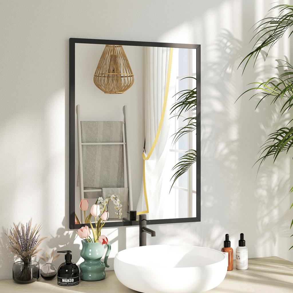 Wall Mirror Decorative Hanging Mirror 60 X 80 Cm Black