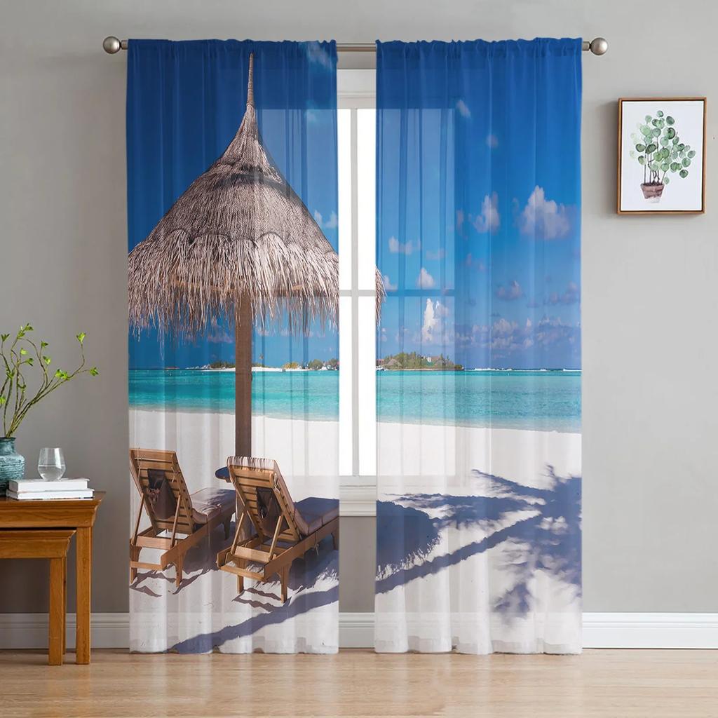 Bali Scenery Ocean Vacation Sheer Curtains Living Room Window Tulle Curtains For Bedroom Kitchen Home Decoration Voile Drapes