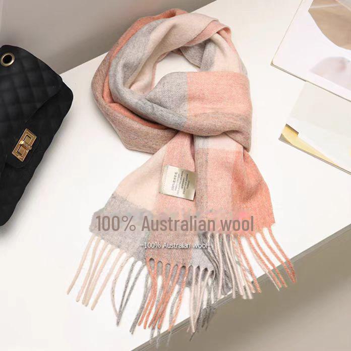 100% Wool Plaid Scarf for Women - Luxury Gift Shawl, Pure Wool Neck Scarf