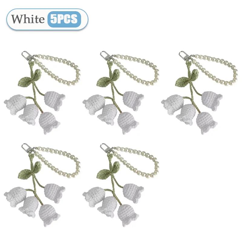 1-20PCS Creative Wool Crocheted Bolling Orchid Key Ring Ins Cute Girl Pearl Chain Key Chain Handmade Knitted Bag Pendant Gifts