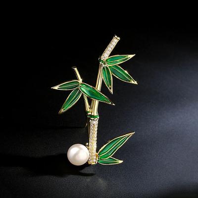 Broche en Bambou Haut de Gamme Style Chinois, Charme Féminin Montant Régulièrement, Broche Perle Tendance et Sophistiquée