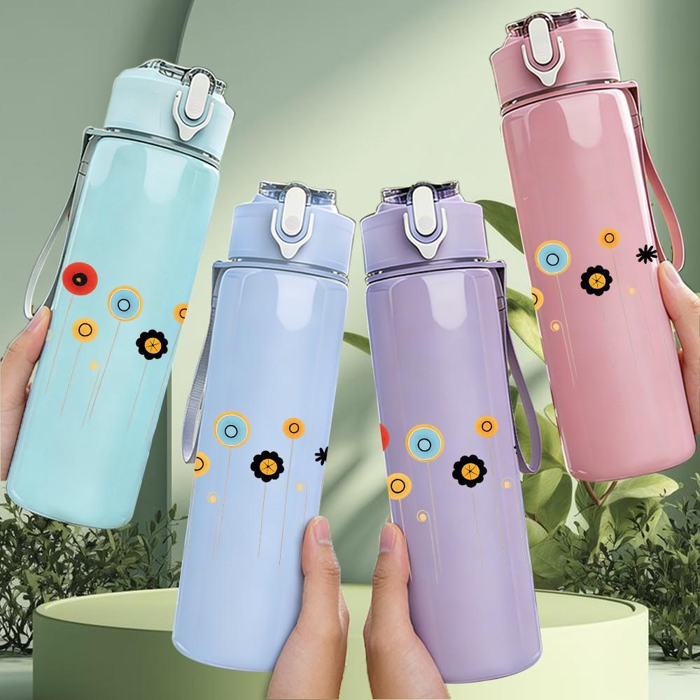 1PC Abstract Floral Dot Art 750ml Color Plastic Sports Water Bottle Leakproof Flip Straw Lid Suitable for Sports Office Home Use