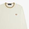 Fred Perry Long Sleeve Twin Tip T shirT Ecru Honeycomb Marmalade Afpm2439602 X01