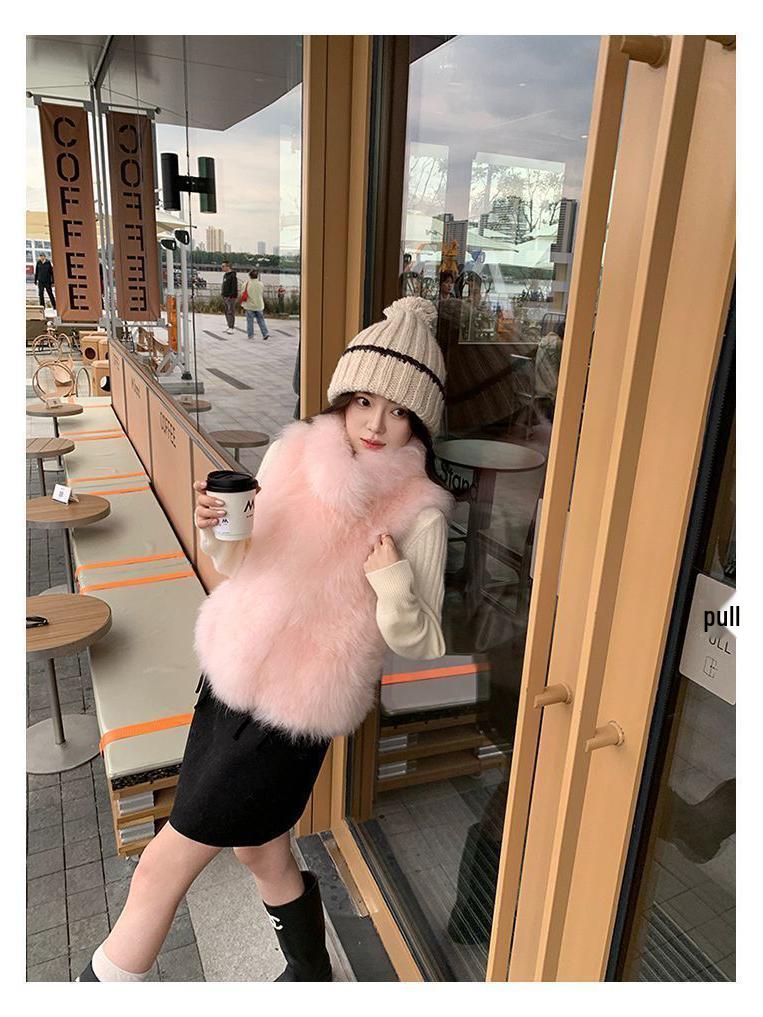 Marshmallow Faux Fox Fur Vest - Chenille Spandex Blend