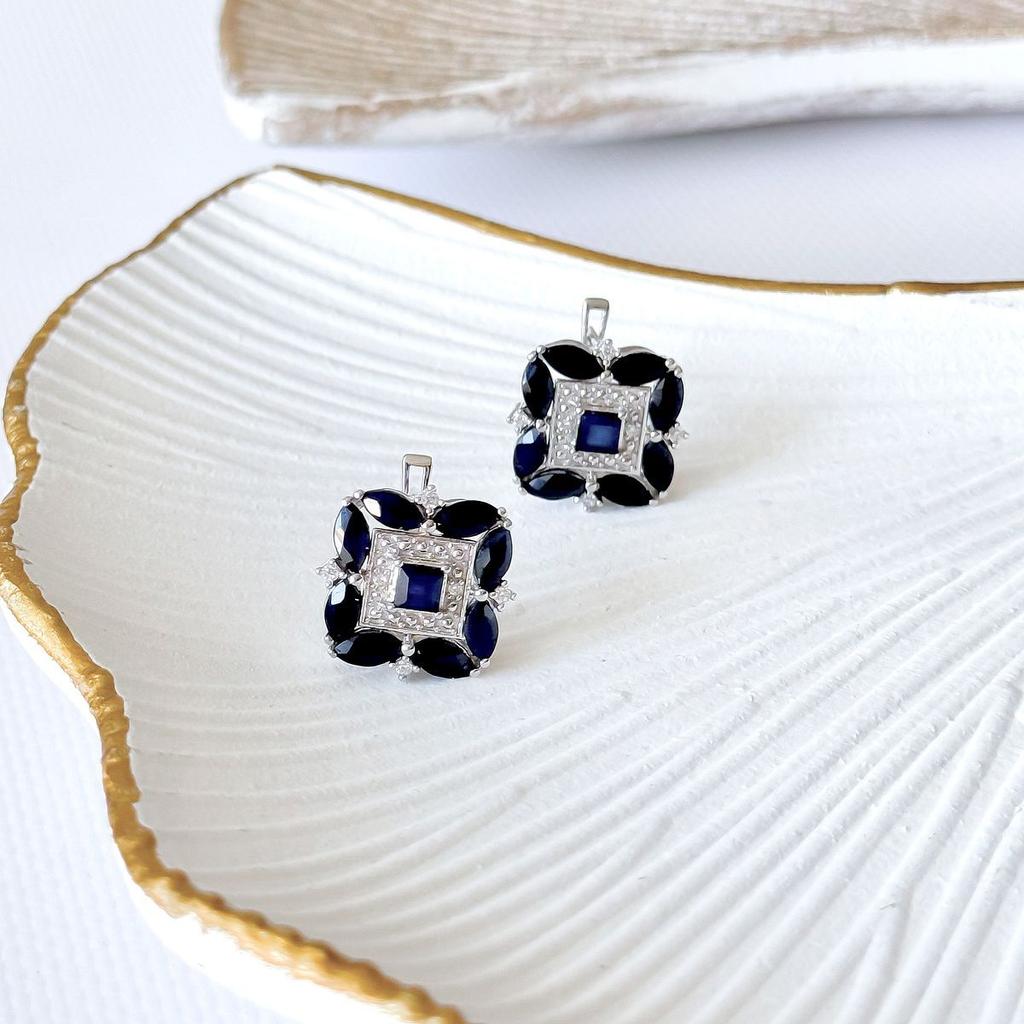 Silver Earrings with Natural Sapphire 7.05ct, Cubic Zirconia (2162582)