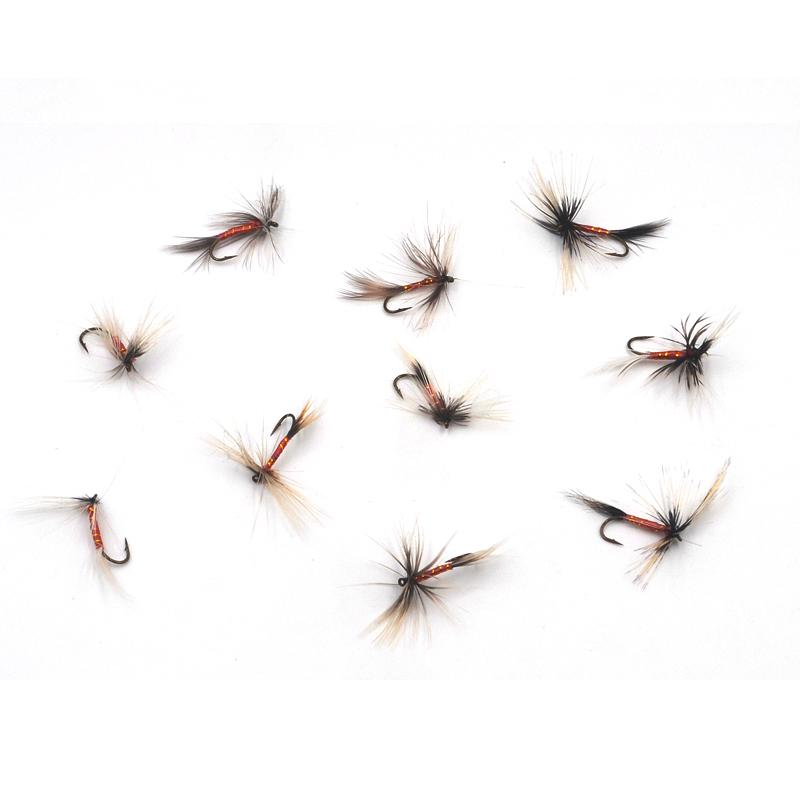 MNFT 10pcs 12# Golden Band Winding Red Long Beard May Fly Trout Fishing Fake Lures