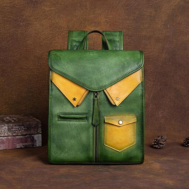 Johnature Mochila Vintage de cuero genuino para mujer, bolso de viaje de gran capacidad para ocio, Cuero de vaca Real, mochilas creativas
