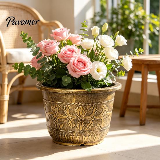 Indoor Outdoor Flower Container Water Lily Planter, Vintage Round Plant Pot, Without Drainage Hole, Large Planter for Bougainvillea Extra Plastic Pot