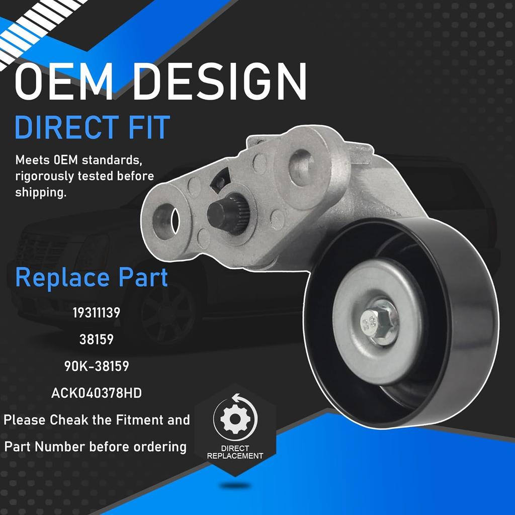 Car A/C Serpentine Drive Belt Tensioner Kit 90K-38159 Compatible With 1999-2008 Cadillac Escalade Chevrolet Avalanche Silverado Express GMC Sierra H2