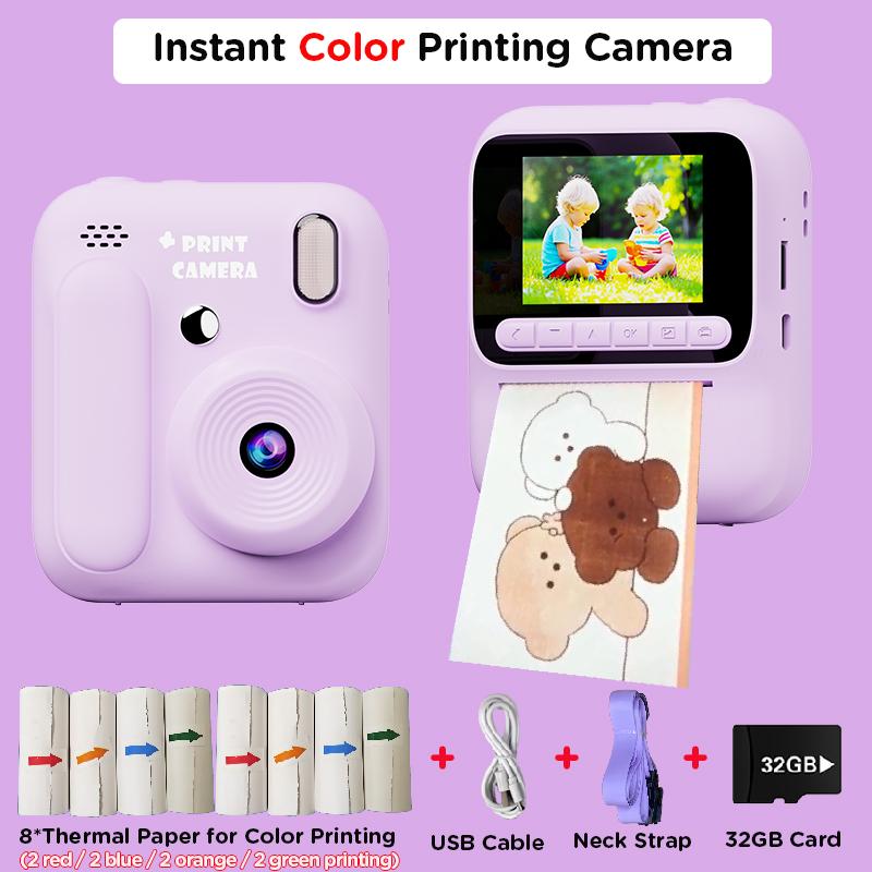 Kids Instant Color Printing Camera 1080P Colorful Po Thermal Print Toys Camera Video Games Music Children Boys Girls Gifts