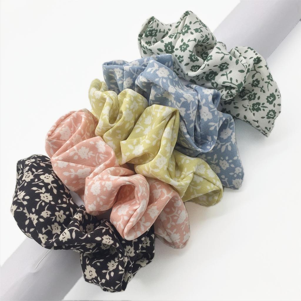 5pcs/set Sweet Cute Print Flower Scrunchies For Women Stretch Hair Accessories Elastic Rubber Band Rope Headwear Ditsy Floral