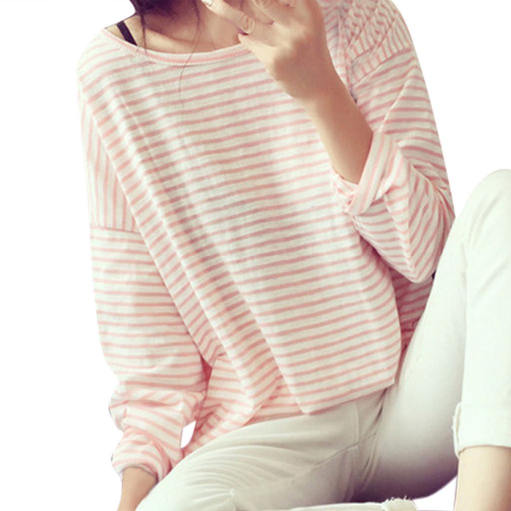 

Модная полосатая женская футболка с длинным рукавом и круглым вырезом XXL розовый