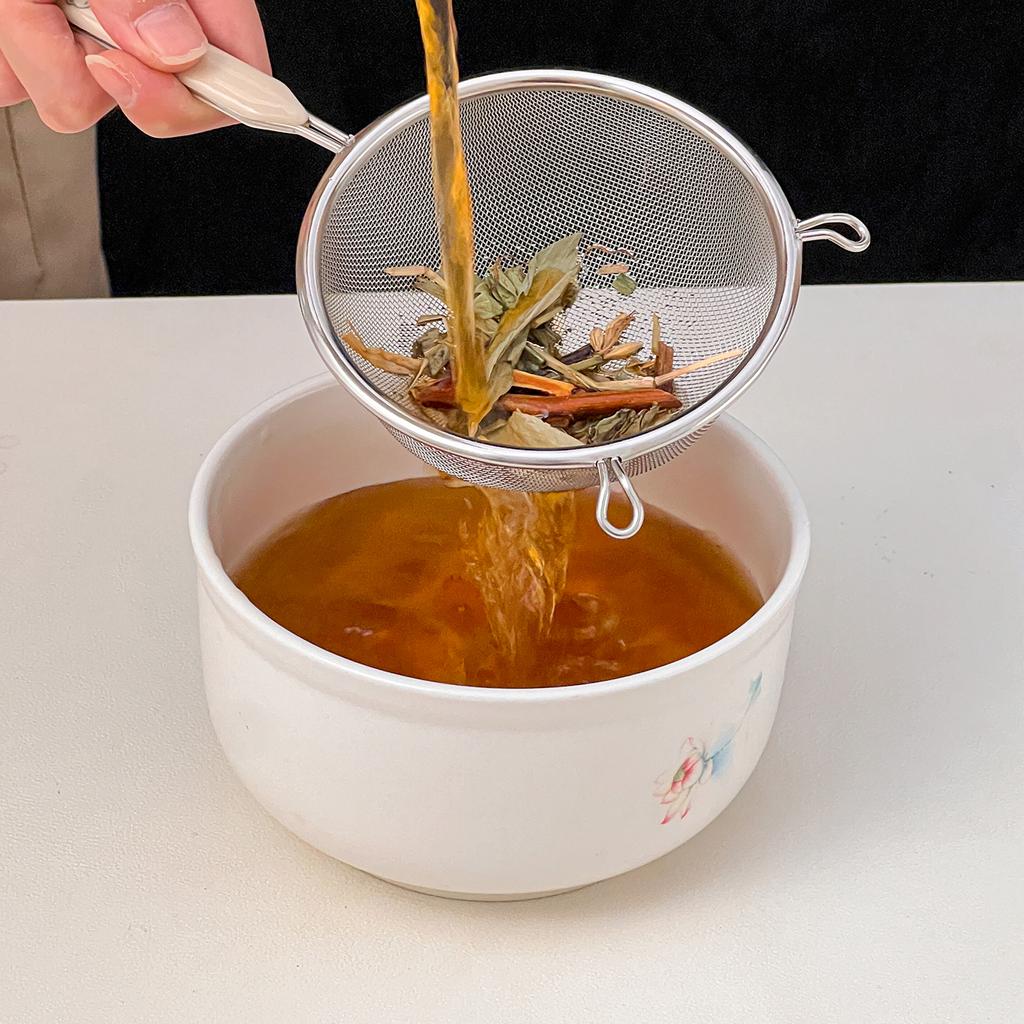 304 Stainless Steel Colander Durable Residue Strainer Plastic Handle Fine Mesh Oil Skimmer Spoon Flour Sieve Kitchen Accessories