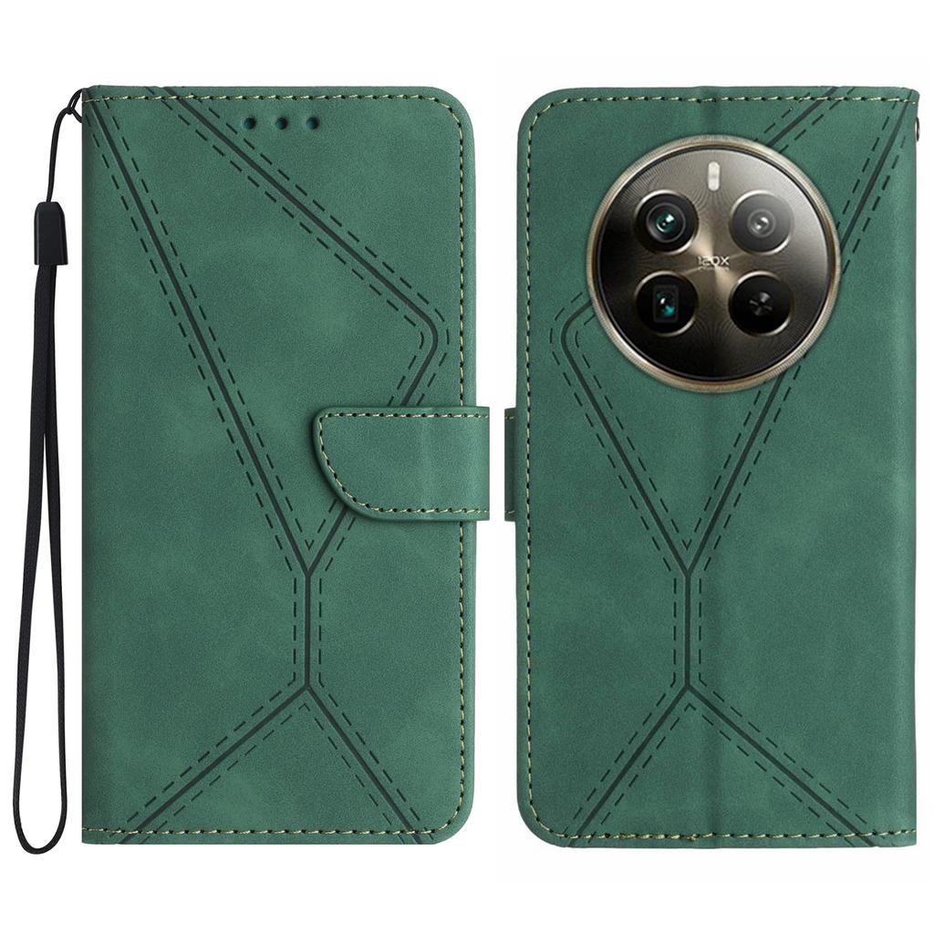 HT05 For Realme 12 4G/12+ 5G Wallet Case PU Leather Stand Phone Cover Lines Imprinted