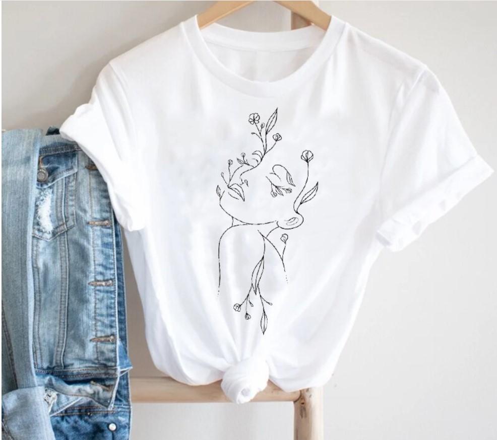 Creative Face Graphics Woman Graphics 90S Blouses Harajuku Summer Short Sleeve O-Neck White Female Tops Streetwear Y2K Clothing
