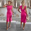 2025 Elegant Slim-Fit Round Neck Split Solid Color Dress for Women