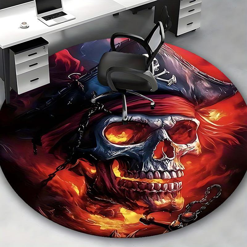 1pc Pirate Skull Round Carpet Office Chair Mat, Anime Design, Non Slip Rug for Home Decor, Gift, Office, Living Room, Bedroom