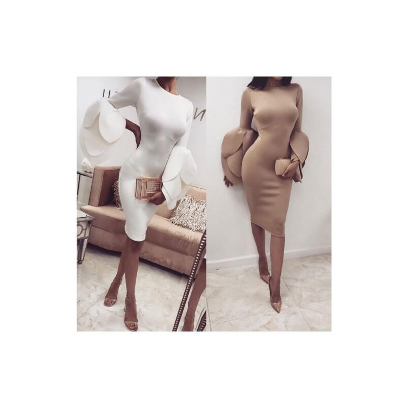 Elegant Us Women's Long Petals Sleeve Bodycon Casual Party Evening Cocktail Mini Dress For Effortless Style