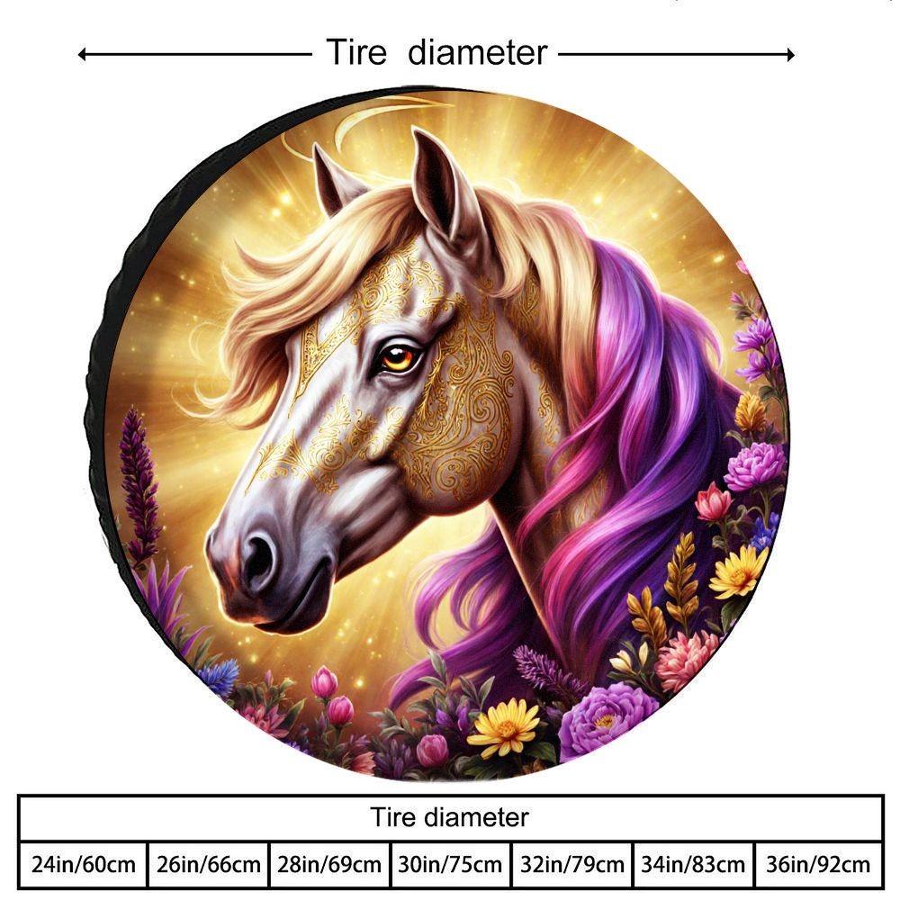 Fantasy Golden Horse Tire Cover Waterproof Polyester SUV Spare Wheel Protector