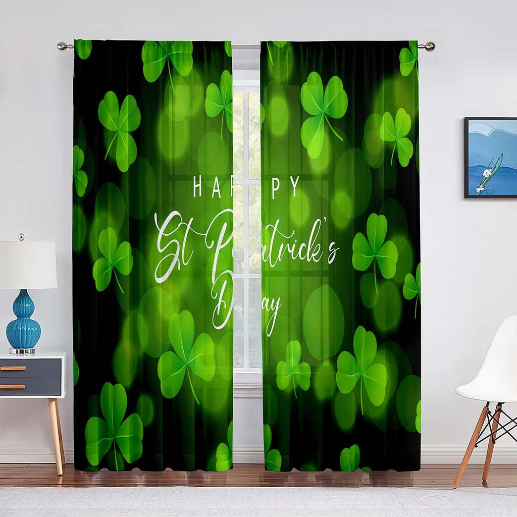 Tüllvorhang mit grünem Kleeblatt „Happy St. Patrick's Day“ für Schlafzimmer, Fenstervorhang, Luxusdekoration, Wohnzimmer, transparenter Vorhang