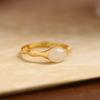 PANJBJ Anello Geometrico in Argento Sterling 925 con Giada di Hotan per Donna Ragazza Regolabile Gioielli Delicati Retrò Regalo di Compleanno Dropshipping