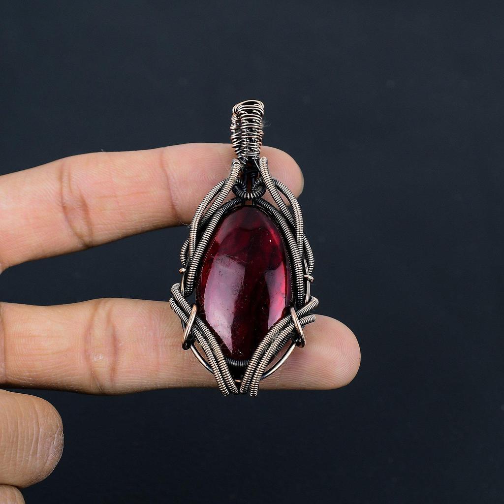 Red Flash Labradorite Pendant, 999 Copper Wire Wrapped Jewelry, Gemstone Jewelry Pendant, Handmade Wedding Gift Jewelry