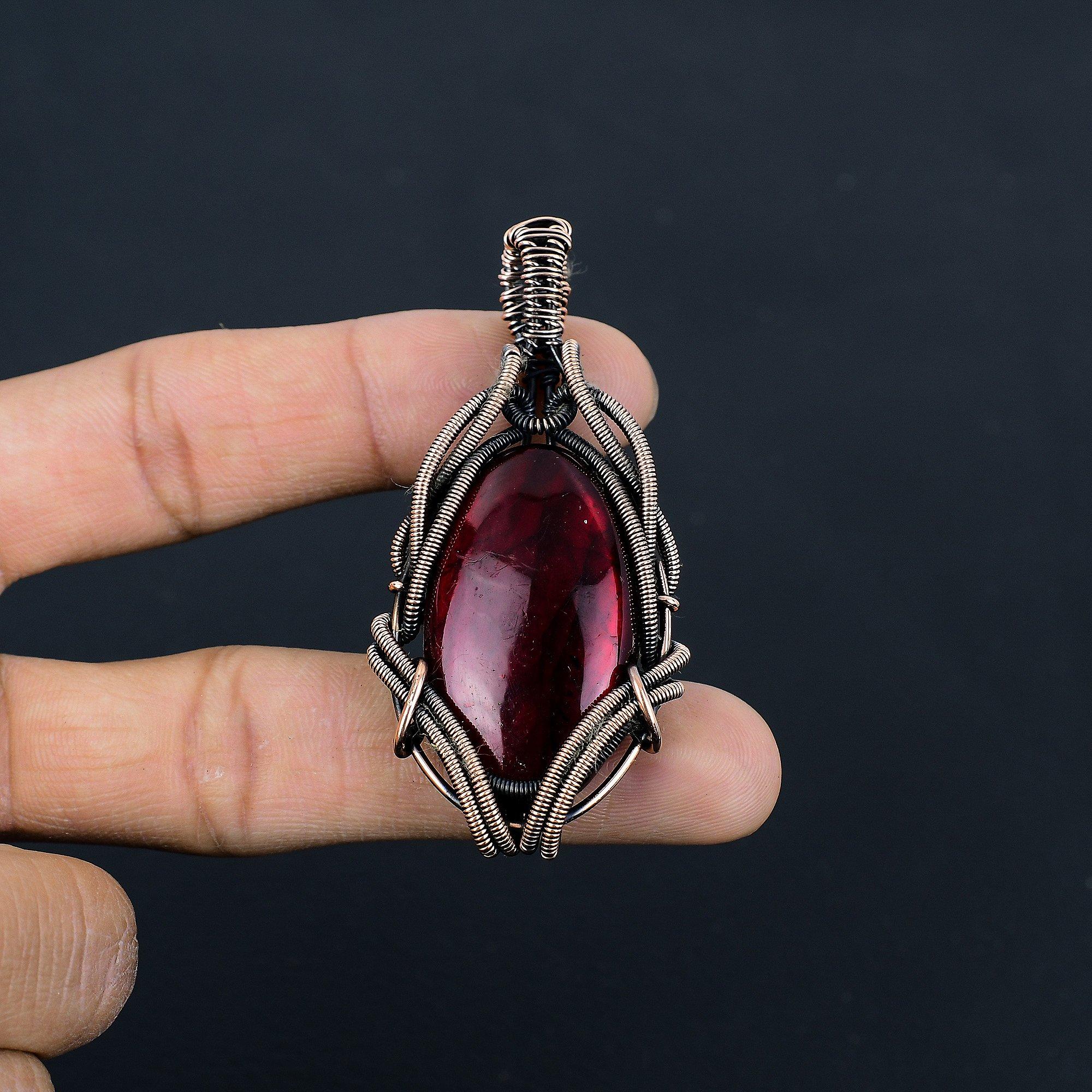 

Подвеска из красного лабрадорита, украшение, обернутое медной проволокой 999 пробы, подвеска с драгоценным камнем, ювелирное изделие ручной работы, свадебный подарок 2.55 Inches