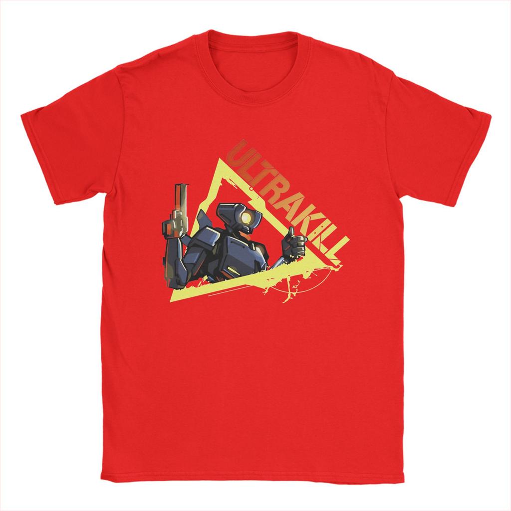 Ultrakill Schießspiel Blut ist Treibstoff Herren T-Shirts V1 Rock T-Shirt Kurzarm Rundhals T-Shirt 100% Baumwolle Sommerkleidung