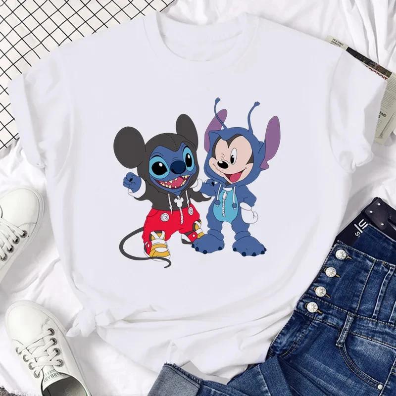 Disney Funny Not Today Stitch Women's Clothing Cartoon Y2k Stitch Summer Top Casual T-shirt Women's Cotton T-shirt