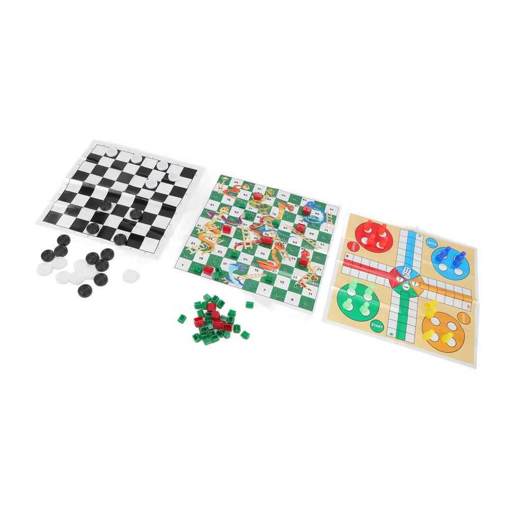 4 in 1 Board Games Set Clear Pattern Foldable Portable International Checkers Flying Chess for Kids