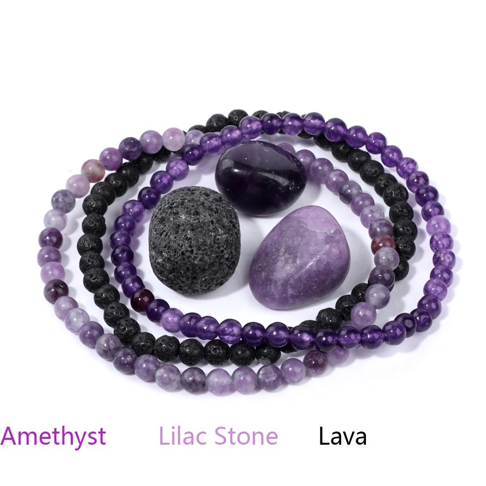 4mm Natural Stone Beads Bracelet With 3pcs Stones Rose Quartzs Amethysts Red Agates Turquoises Opal Bracelet Set For Women Men