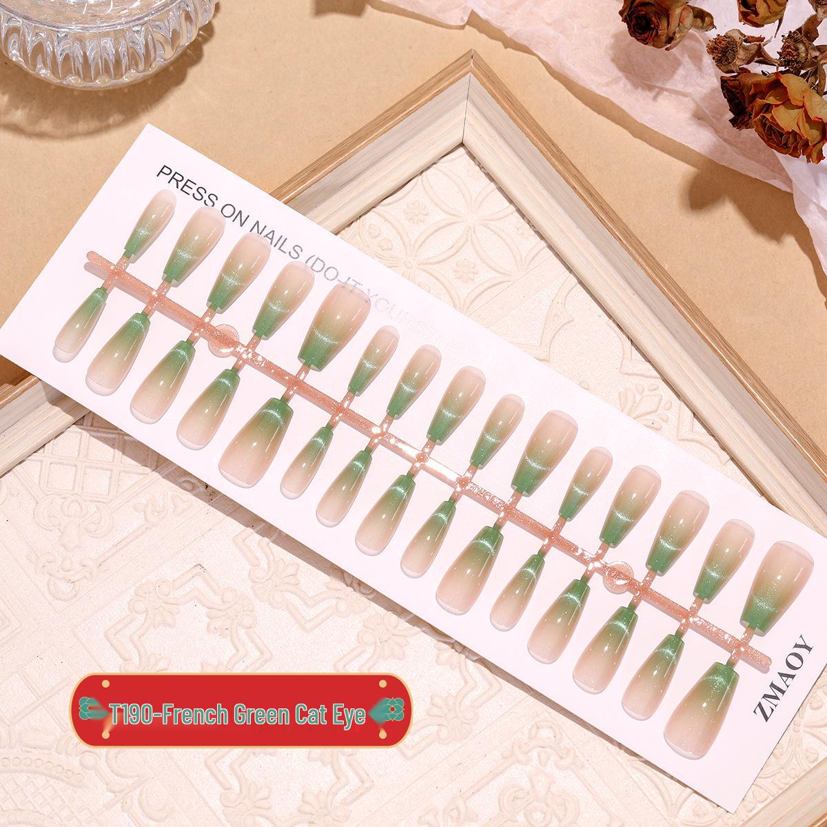 

Наклейки для ногтей T190 Кошачий глаз Трапеция, Французский зеленый градиент, 30 шт., XS/S/M, Простые съемные