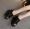 Fashion FHC14cm High Heels Wedges Sandals,Summer Shoe,Platforms Slides,Peep Toe Slippers,Microfiber Leather Slip On,Black,White,Dropship