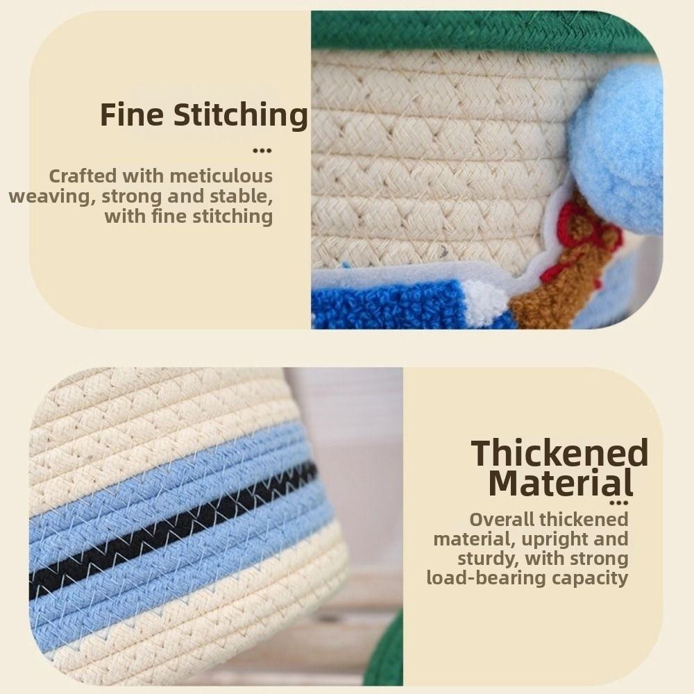 Cartoon Cotton Rope Storage Basket Round with Cover Hand Gift Box Decorative Dachshund Pattern Hand Woven Basket Home Decoration