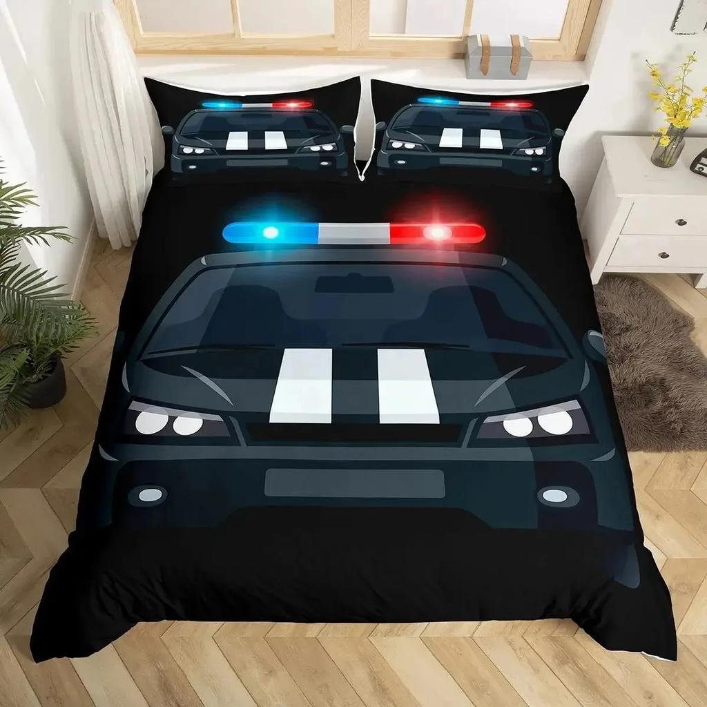 Cartoon Police Car Bedding Set Single Twin Full Queen King Size Polyester Duvet Cover Aldult Kids Comforter Quilt Cover Set