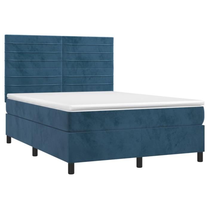 3143083 vidaXL Lit à sommier tapissier et matelas Bleu foncé 140x190cm Velours
