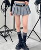 WEGO Figments Pleated Mini Skirt with Size Heather Gray Women's Double-Waist Belt, Small,