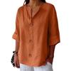 Women's Fashion Casual V-Neck Buttoned Seven Sleeve Cotton Linen Top