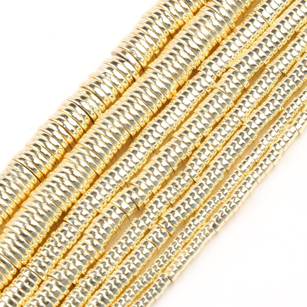 Light Gold Plated Natural Stone Hematite Beads Flat Round Rondelle Loose Spacer Beads For Jewelry Making DIY Bracelet 2/3/4/6mm