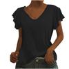 Women's Summer Basics T-Shirt Ruffled Sleeves Color Fashion V Neck Short Sleeve Loose Top