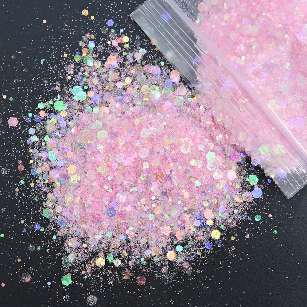 50g/Bag Opal Powder Nail Glitter Pink Purple White Mix Summer Color Nails Art Sequins Flakes Supplies for Nail Makeup Decoration