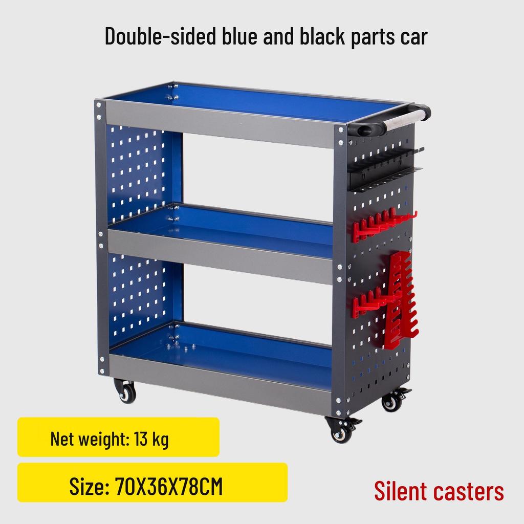 Three-Layer Movable Workshop Trolley for Auto Repair Tools and Parts Storage