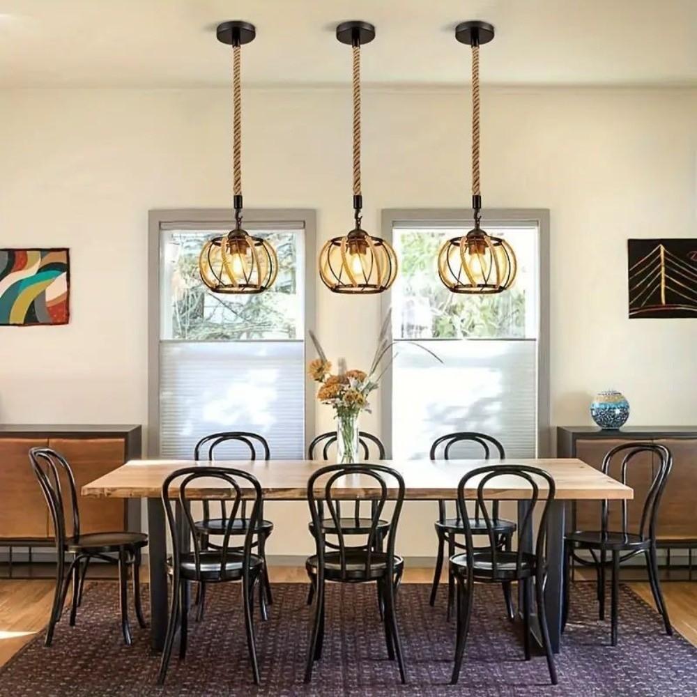Industrial Style Hemp Rope Pendant Lights Iron Woven Hemp Rope Chandelier  Restaurant Lighting