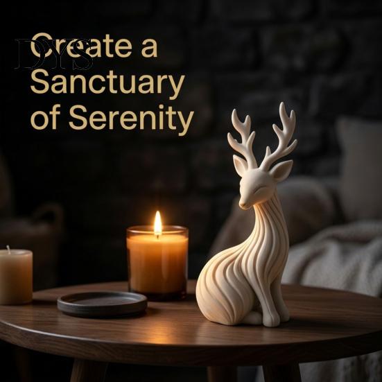 Festive Table Decor for Holiday 3D Printed Reindeer Figurine, Minimalist Sitting Deer Sculpture, Small Animal Figurines Office Christmas Tabletop